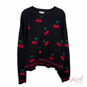 Orange Kiss Essentials Cherry Knit Sweater — Black — Size XL